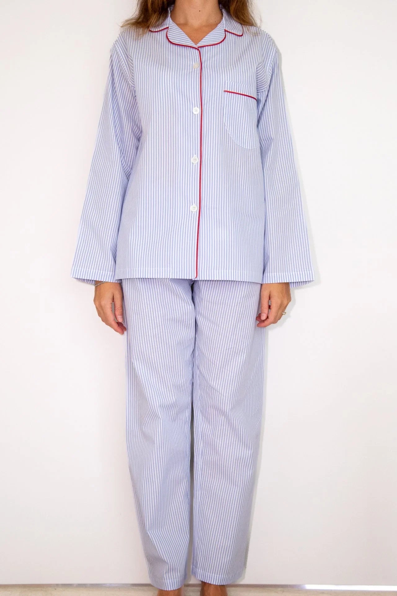 Pigiama donna riga celeste