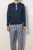 Pigiama serafino e pantalone flanella tartan azzurro - foto 2