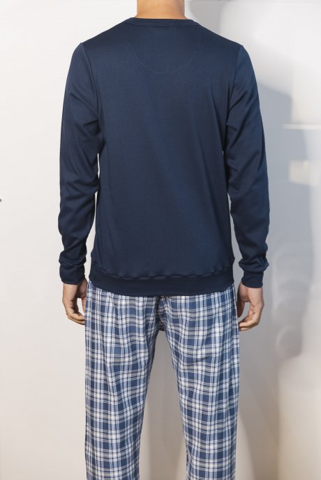 Pigiama serafino e pantalone flanella tartan azzurro
